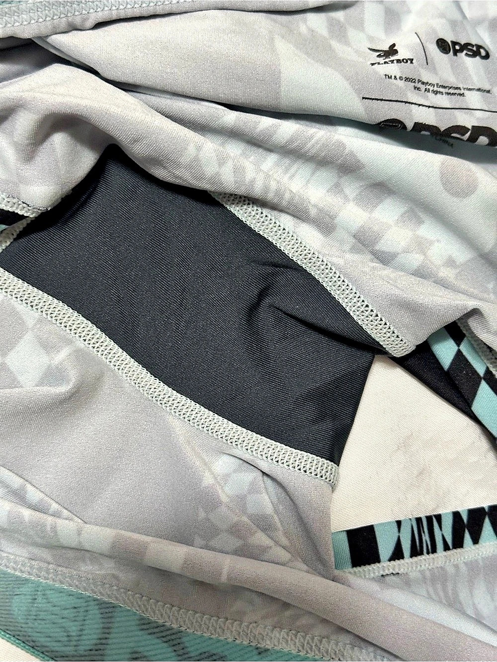 PSD x Playboy Warp Checks Bralette and Boyshort Set Black & Teal Blue XL - Picture 11 of 12